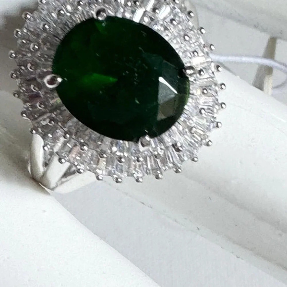 Cate D'Argent Green Stone Sterling Silver CZ Larg Coctail Ring 9 - Picture 7 of 11